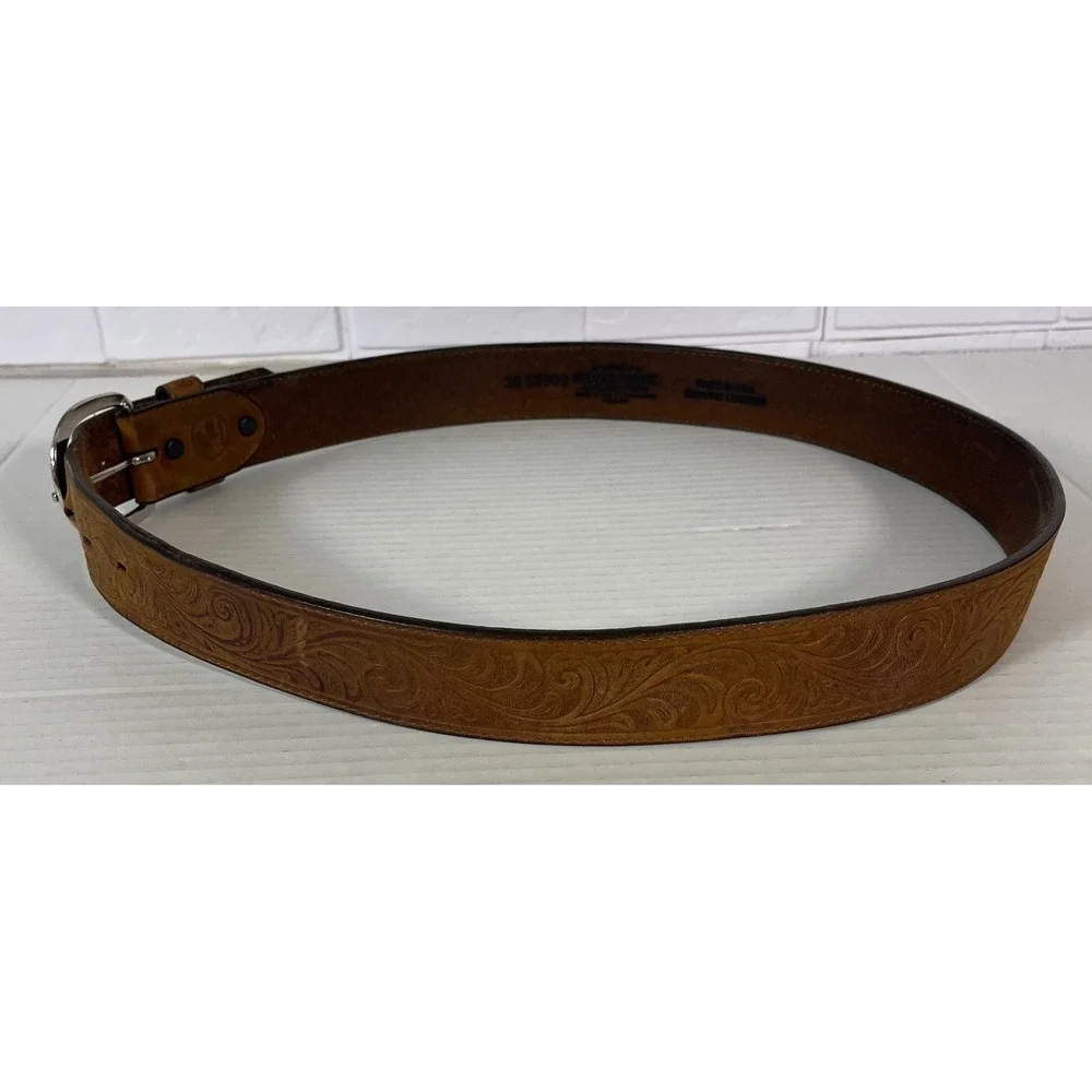 Silver Creek Belt Men 36 Brown‎ Western Floral Embossed Genuine Leather USA